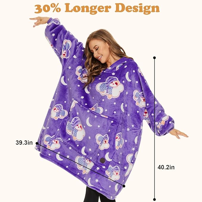 THREE POODLE Wearable Blanket Hoodie, Glow in The Dark Oversized Hoodie Blanket, Sherpa Hooded Blanket Sweatshirt for Adults Women Men Kids, Cozy Gifts