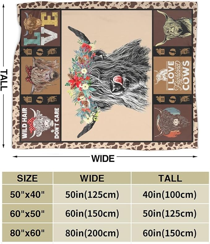 Highland Cow Throw Blanket Gifts for Women Adults Print Ultra Soft Cozy Plush Fleece Warm Lightweight Living Room Decor 40''X50''