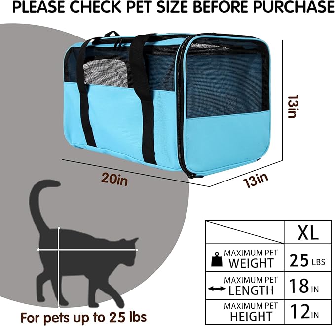 Carriers Soft-Sided Pet Carrier Large Carrier for Medium Large Cats Dogs Under 35Lbs,Breathable Ventilated Design,Collapsible Roomy Carrier with Airline Approved(X-Large,Blue)