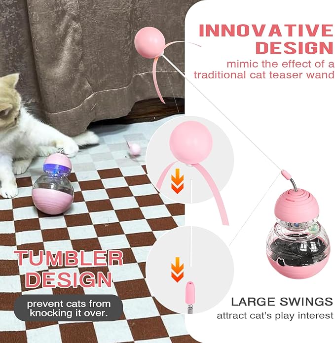 Cat Interactive Toys forcat Wand Toy Indoor cat nip Toys cat cat Wand Toy Cat Kitten Wand Toy Weight Loss Kitty Funny Balls Slow Food Dispenser Feeder Pink