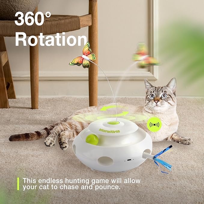 ALL FOR PAWS Motion Activated Cat Toys for Indoor Cats, Rechargeable 3-in-1 Interactive Fluttering Butterfly, Automatic Whack a Mole Kitten Toy, Track Balls Kitten Toy for All Breeds