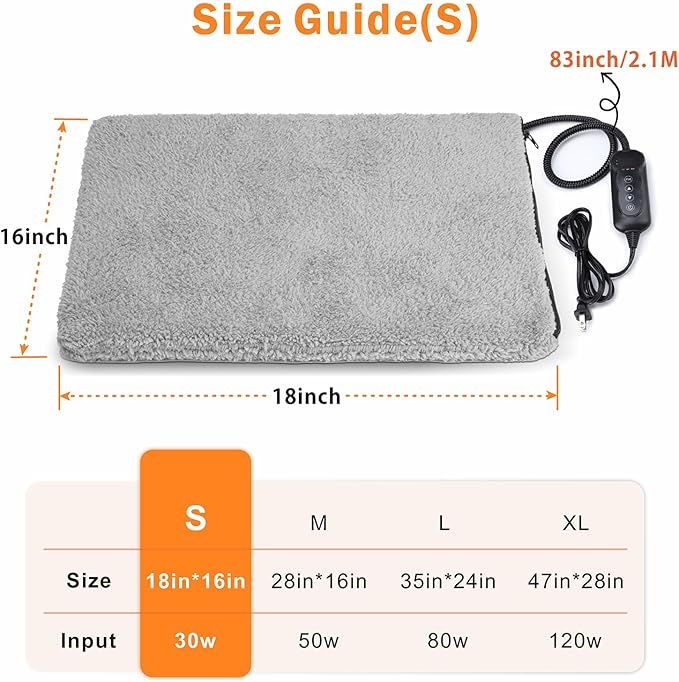 Heated Cat Bed, 11 Adjustable Temperature Pet Heating Pad Indoor for Dogs Cats Heating Mat with Timer, Auto Power Off, Electric Pet Heating Pad for Cat House (Grey, S(18" x 16"))