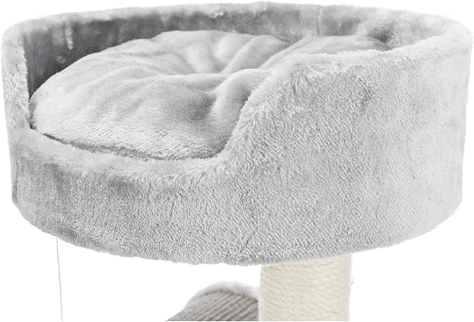 TRIXIE Tolar Cat Scratching Post 31.5 Inch - with Durable Sisal Rope and Tunnel, Condo, Platform with Removable Cushion & Dangling Cat Toy - in Gray