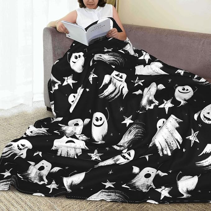 Halloween Ghost Throw Blanket Soft Cozy Plush Warm Fleece Blanket for Sofa Couch Bed 80"X60"