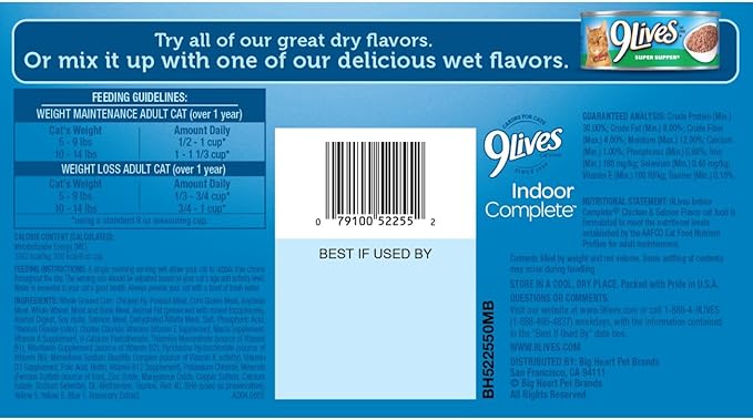 9Lives Indoor Complete Dry Cat Food, 3.15 lb. Bag, 4 Count