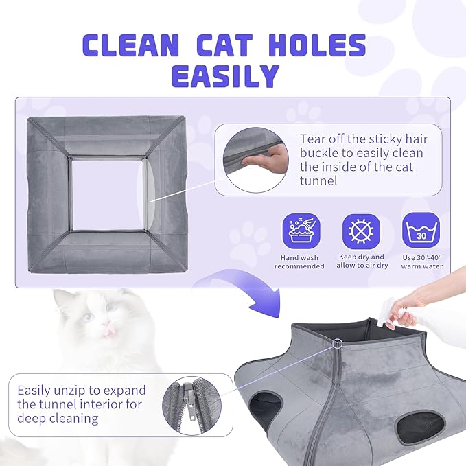 Cat Tunnel Bed, Indoor Cat Cave, Removable Cat Tunnel with Removable Soft Pad, Sturdy and Scratch Resistant, Suitable for Small and Medium Cats (Gray)