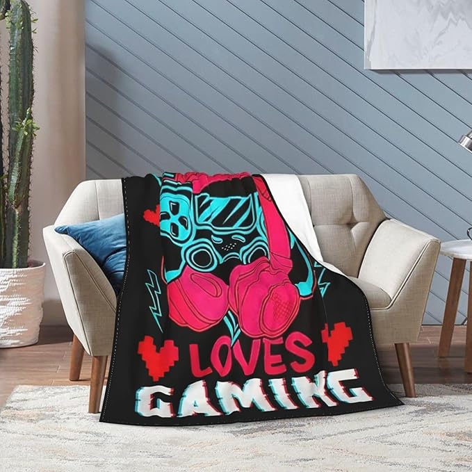 Gaming Blanket Game Throw Blanket Just A Girls Who Loves Gaming Decor Stuff Merch Cozy Print Flannel Fleece Soft Plush Fuzzy Warm Lightweight Bedding Play Games Gifts for Women Teenager 50"X40"