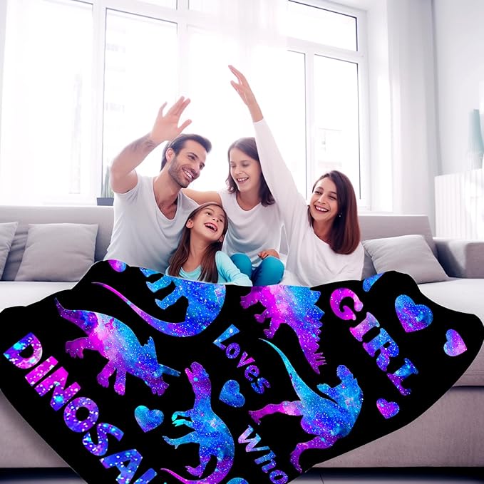 Soft Cozy Flannel Dinosaur Throw Blanket - Just A Girl Who Loves Dinosaurs Bedding Decor for Lover Girls Women Adults - Warmth Gifts 80"x60"