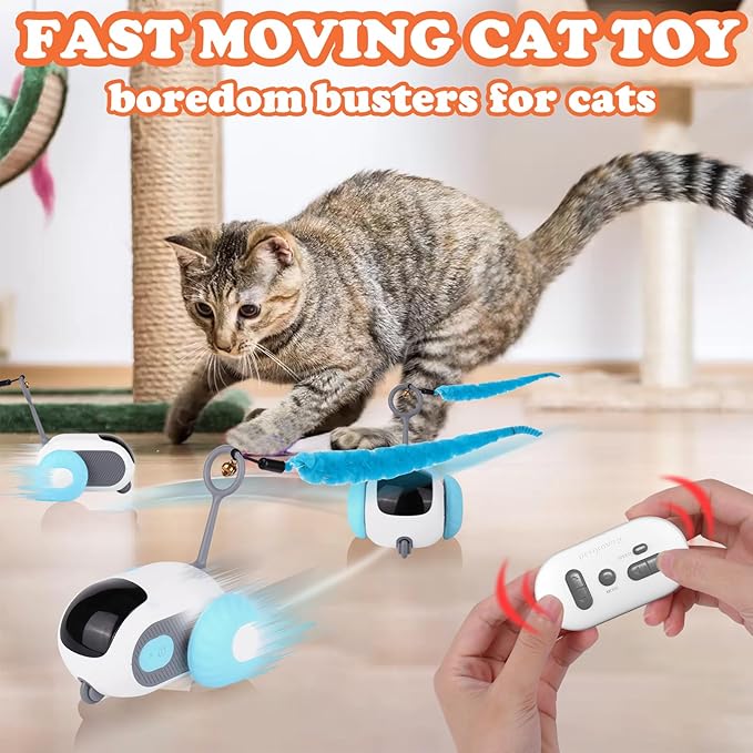 Mity rain Cat Interactive Toy for Indoor Cats - Remote Control Cat Automatic Moving Toy with 2-Speed Adjustment, Smart Cat Car Toy, Cat Puzzle Toy Self Play, Boredom Busters for Cats Fun 2.0 Toy(blue)