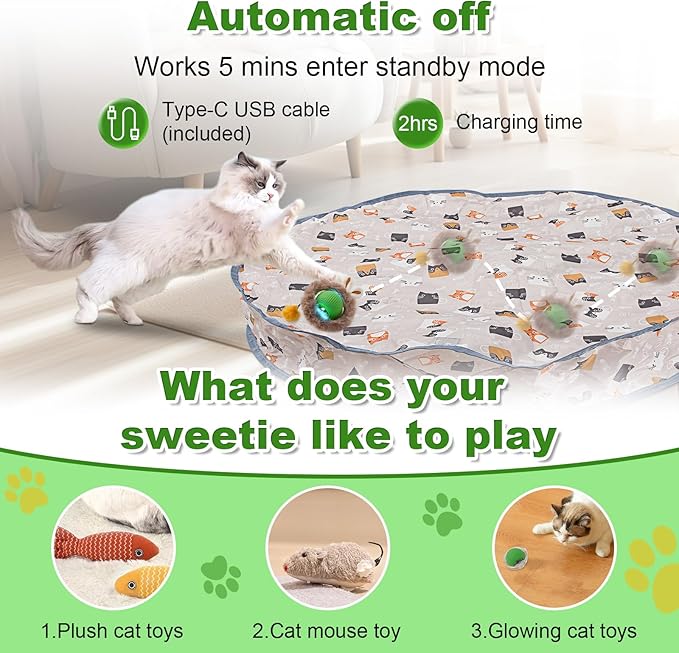 Interactive Cat Toys Ball Fast Rolling in Pouch,Electric Cat Toys, Motion Activate Chirping Cat Toy, Hide and Seek Mouse Catching Game for Indoor Cats/Kittens/Dogs