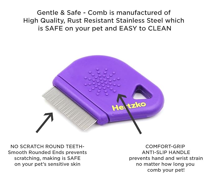Long Teeth Comb by Hertzko - Closely Spaced Metal Pin for Your Pet’s Coat - 25mm Long Metal Teeth are Great for Long Hair Areas on Dogs and Cats (Short Teeth)