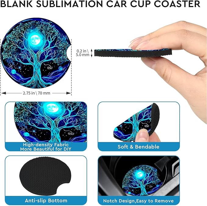 Car Coasters for Cup Holders,2 Pack Tree of Life Car Cup Holder Coasters,2.75" Universal Size Anti Slip Rubber Mat,Automotive Cup Holder Decal Decor Accessories,Good Luck Gifts for Women,Men