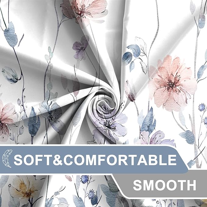 AWERT Wildflower Shower Curtain for Bathroom Watercolor Floral Shower Curtain with Hooks Waterproof Flower Printing Fabric Bathroom Decor 72x78 Inch