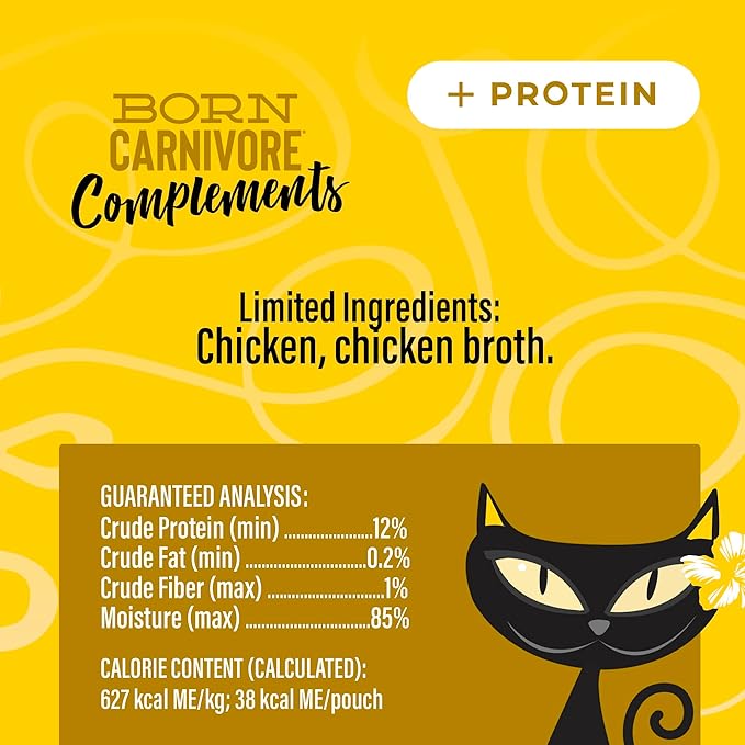 Tiki Cat Born Carnivore Complements Wet Cat Food Topper, Chicken, 2.1 oz. Pouch (12 Count)