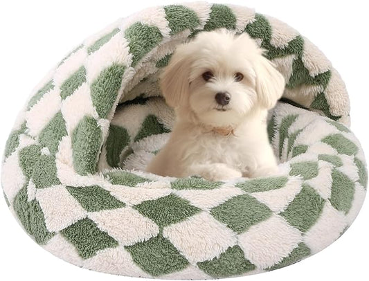 Dog Beds for Small Dogs, Cat Bed Cave, Washable Cute Cat Bed, Cozy Nook Pet Bed for Dogs or Cats, Anti-Slip Puppy Bed Fits up to 12 lbs Pets(Grid Green, 20" x 20")
