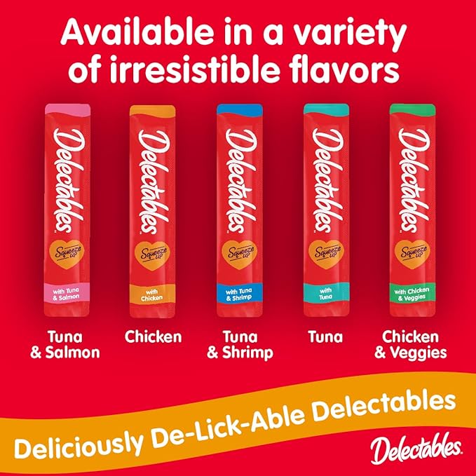 Delectables Squeeze Up Variety Pack, Creamy Squeezable Puree, Lickable Wet Cat Treats, Grain Free, No Added Fillers, No by-Products, No Added Preservatives, 0.5 Ounces Tube, 72 Tubes Total