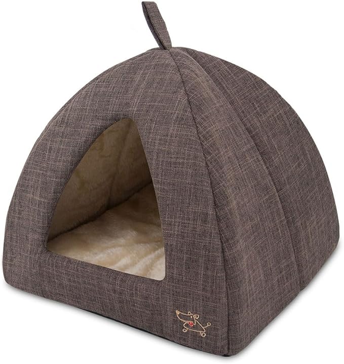Pet Tent-Soft Bed for Dog and Cat by Best Pet Supplies - Brown Linen, 16" x 16" x H:14"