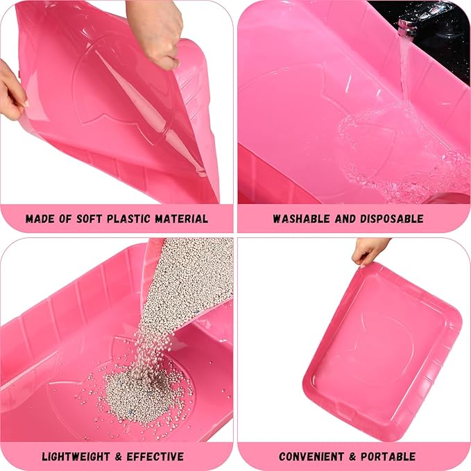 Bokon 25 Pcs Disposable Litter Boxes for Cats Plastic Cat Litter Tray Kitten Litter Pan for Kitty Rabbit Guinea Pig Hamster Pets Supplies Travel Home Toilet, 15.7 x 11.8 x 3 Inches (Pink)