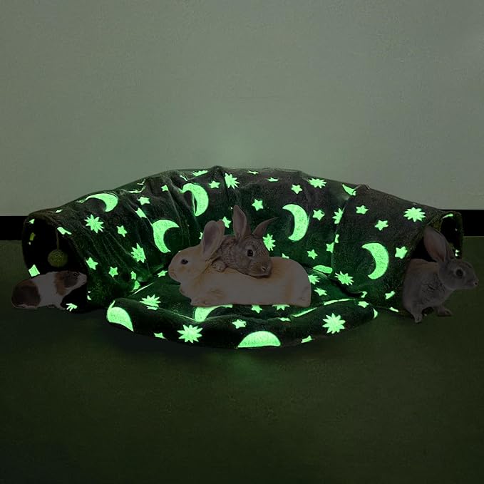 BWOGUE Bunny Tunnel Bed, 2-in-1 Collapsible Tunnel Tubes Toys with Removable Mat Hideout for Cats Kittens Rabbits Guinea Pigs Kitty