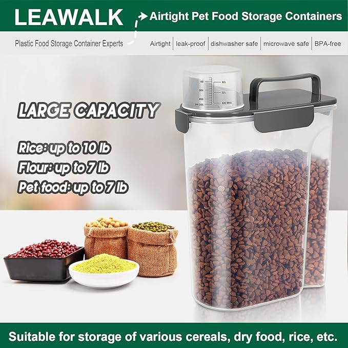 Airtight Cat Food Storage Container 5-7 lbs,Dog Food Storage Container with Large Spout,Buckle-Lock Pet Food Container for Dog, Cat, Bird Seed - Dog Treat Container Dry Food Storage Bin.