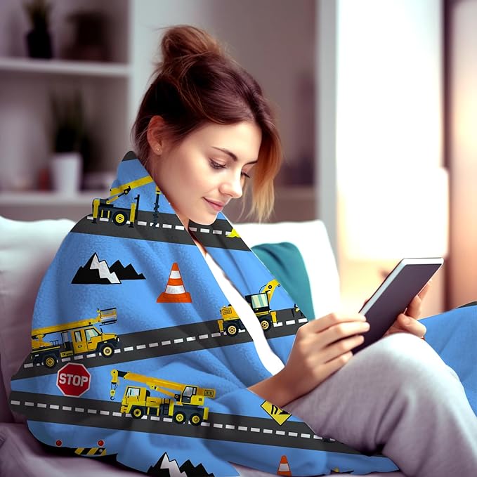 Cute Truck Construction Blanket Super Soft Flannel Throw Blankets Tractor Cars Blankets Bedding for Boys Girls Adults Gifts 50"x40"