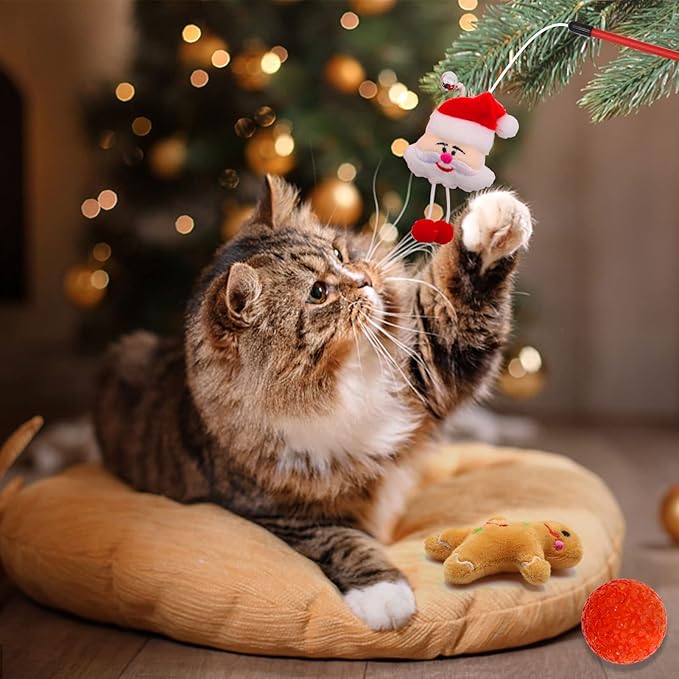 Christmas Stocking Cat Toys, 12PCS Xmas Cat Toy Set with Mouse, Squeaky Toys, Balls, Cat Teaser, Indoor Interactive Cat Gift
