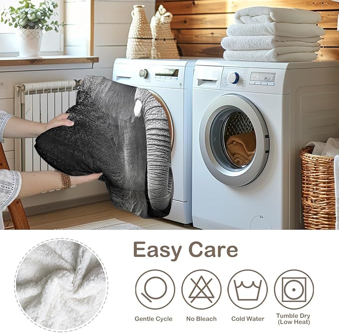 Sleepwish African Elephant Fleece Throw Blanket for Kids Girls Boys Soft Plush Black Grey Elephant Sherpa Blanket for Couch Chair, Throw (50" X 60")
