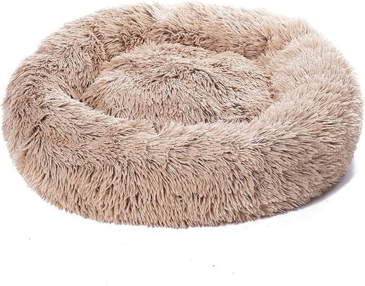 Cat Beds for Indoor Cats, Dog Bed, Cat Bed, Machine Washable, Fluffy Round Pet Bed Non-Slip, Autumn and Winter Warmth, Cuddler Cushion Self Warming (Gradient Brown, 30 inch)