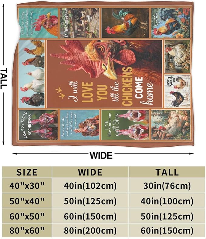 Farmhouse Chicken Blanket for Woman Funny Rooster Throw Blanket Chicken Stuff Decor Merch Cozy Flannel Fuzzy Warm Soft Plush Lightweight Bedding Chicken Gifts for Men Kids Girl Couch Sofa 50"X40"
