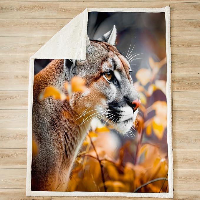 Lion Duvet Cover 3D Safari Animal American Wild Cat Throw Blanket for Boys Girls Children Teens Room Decor Cougar Fleece Autumn Queen 90"x90" Sherpa Blanket