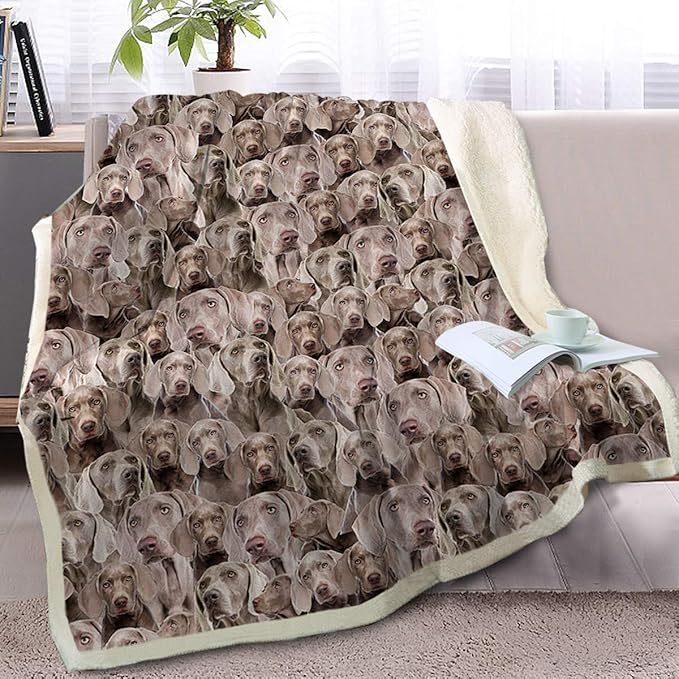 BlessLiving Fuzzy Dog Blanket for Kids Adults Puppy Lovey Fleece Blanket Reversible Animal Pattern Sherpa Throw (Weimaraner, 60 x 80 Inches)