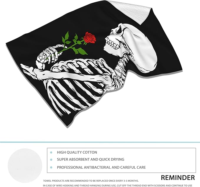 Vintage Skull 2 Pack Hand Bath Towel,Rose Flower Fingertip Towel Bathtub Decorative Bath Towel Bathroom Kitchen Towel Set Highly Absorbent SPA Gym Towels 14x28 Inch