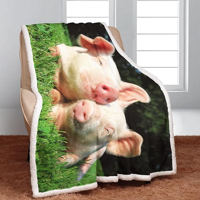 Pink Pigs Sherpa Blanket, Cute Piggy Fleece Throw Blankets for Couch Sofa Bed, Super Soft Warm and Lightweight, 60" x 80"
