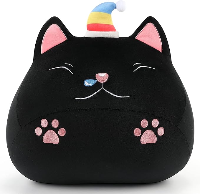Weighted Cat Stuffed Animal, 13 Inch Drowsy Black Cat Cute Plushie Toy, 2lbs Kitten Plush Toys Soft Stuffed Animal Pillow, Gift for Kids, Teens, and Adults