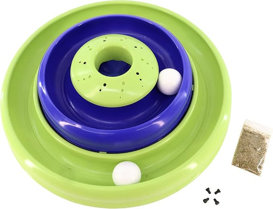 Coastal Pet Turbo Catnip Hurricane Cat Toy - Interactive Double Cat Toy Ball Track - for Cats and Kittens - Green and Blue - 16"