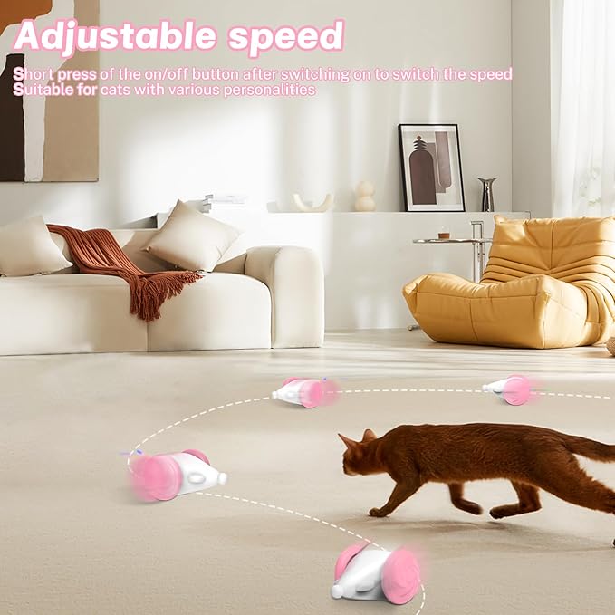 Interactive Cat Mouse Toy with LED Lights, Smart Cat Toy for Indoor Cats, USB Rechargeable Automatic Electric Cat Toy, Pink