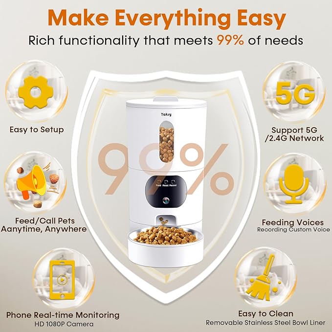 Automatic Cat Feeder Camera: Easy Setup Timed Smart Dog Feeder WiFi - 2-Way Audio 5G Pet Food Dispenser APP Control for Multi-Cat 2 Pack