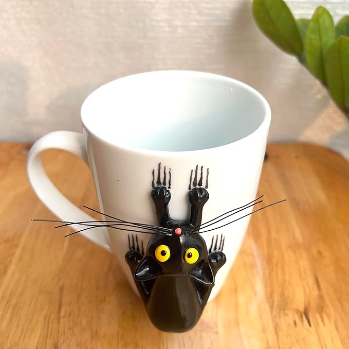 15 Oz Funny Black Cat 3D Ceramic Mug - Cat Coffee & Tea Cup - Birthday & for Cat Lovers