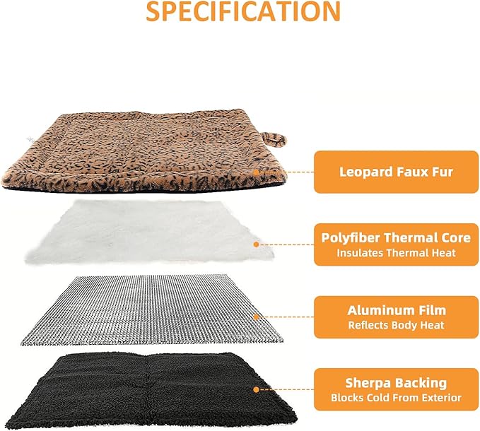 Self-Warming Cat Pad, Self-Heating Thermal Pet Mat for Indoor Outdoor Cats and Small Dogs Bed Mat for Sleeping, Non-Slip Hooks, 30 x 24 Inches,Brown Black