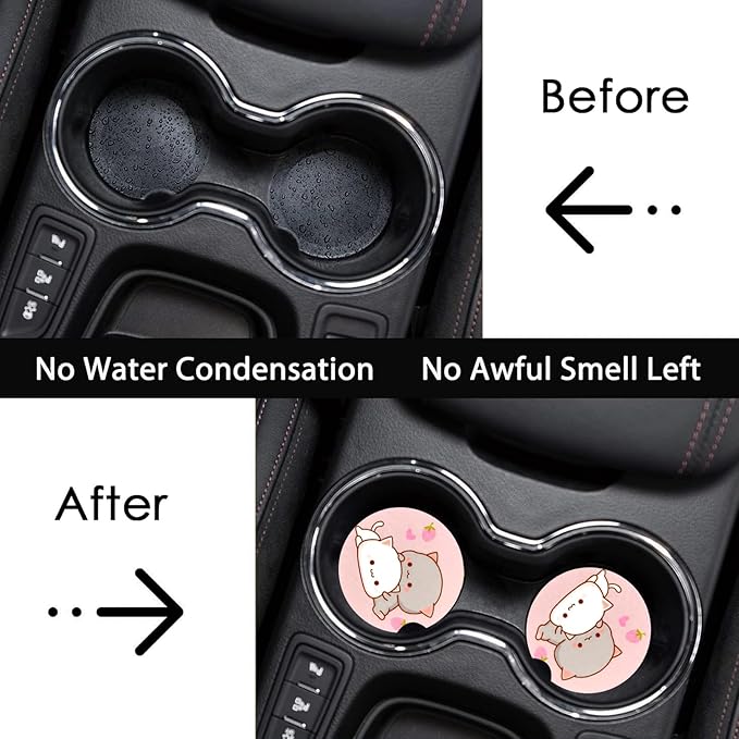 Car Coasters for Cup Holders,2 Pack Cat Car Cup Holder Coasters,2.75" Universal Size Anti Slip Rubber Mat,Automotive Cup Holder Decal Decor Accessories,Gifts for Cat Lovers Women,Men,Mom