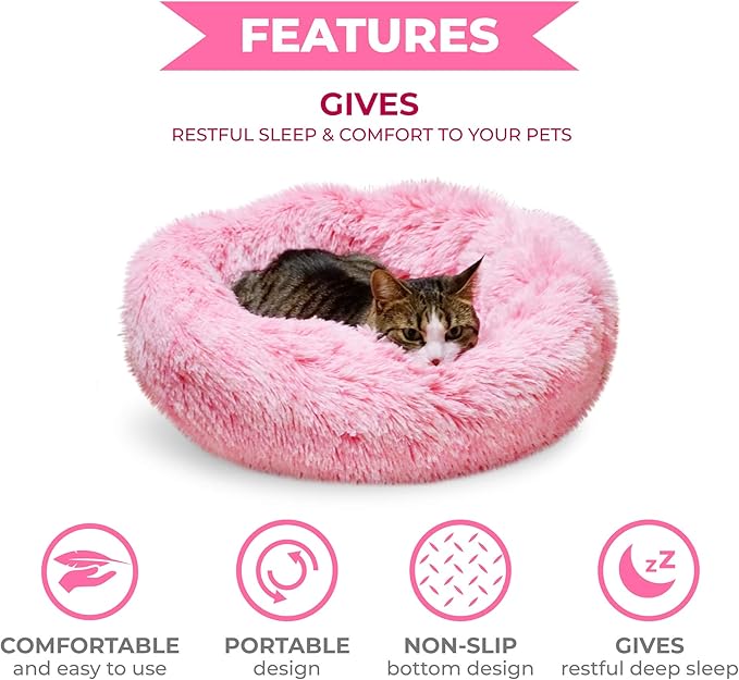 Whiskers & Friends Cat Bed, Cat Beds for Indoor Cats Washable, Small Dog Bed Calming Pet Bed, Cat Beds & Furniture, Large Cat Bed, Kitty Kitten Bed