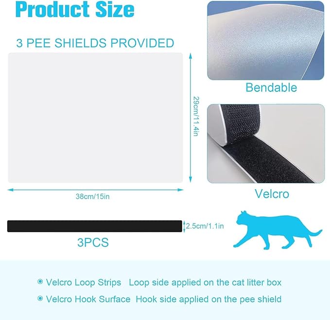 3 Pcs Cat Litter Box Splash Guard Pee Shields - Anti-Splashing Reusable High Sided Litter Box High Wall Cat Toilet Training Kit for Open Top Litter Pan (Litter Box Not Included)