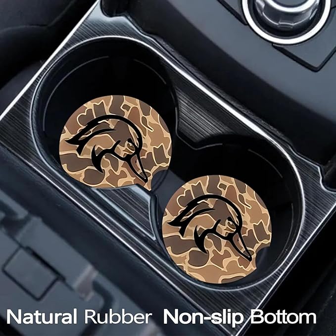 Car Coasters for Cup Holders,2 Pack Brown Camo Wood Duck Car Coasters,2.75" Universal Size Anti Slip Rubber Mat,Automotive Cup Holder Decal Decor Accessories,Gifts for Duck Lovers Women,Men,Mom