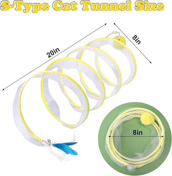 BUSOHA 4 in 1 Cat Tunnels for Indoor Cats, Assumption Cat Tunnel, Foldable Cat Spring Toy, Cat Interactive Toys, Replacement Cat Feather Toy