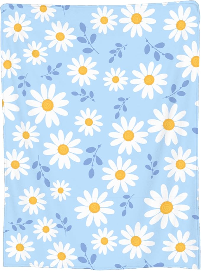 Daisy Flower Blanket Throw 50"x40", Cozy Lightweight Plush Floral Blanket, Gifts for Kids Women