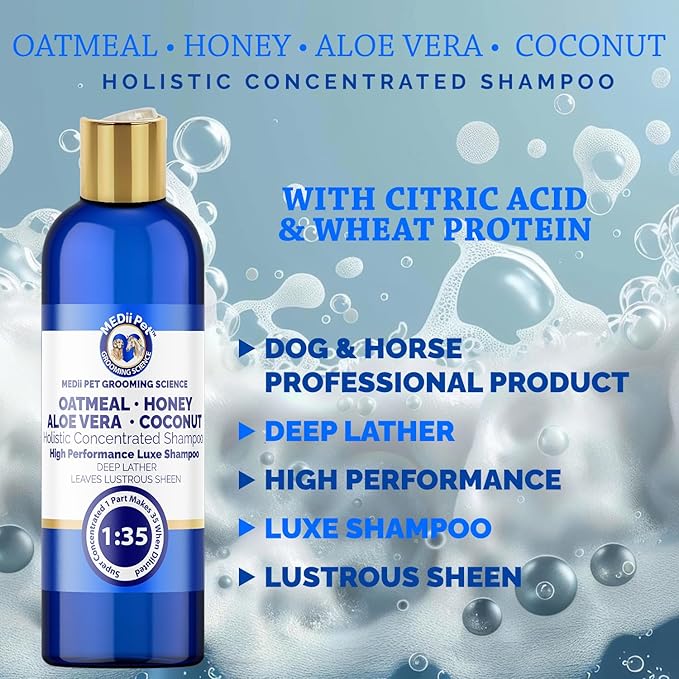 Oatmeal Aloe Honey Coconut Concentrated Shampoo - Natural Scent, Foams & Rinses Easily, 16 Oz Oatmeal Dog Shampoo for Itchy Skin, Makes 4 Gallons