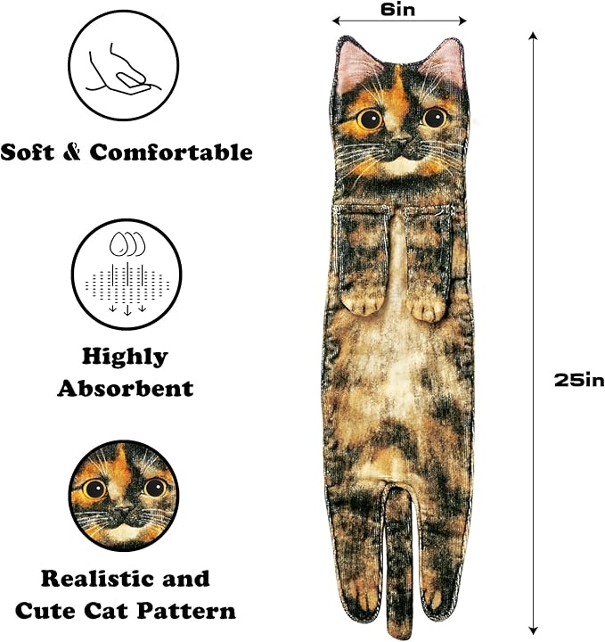 Cat Funny Hand Towels for Bathroom Kitchen- Cute Decorative Kitten Decor Hanging Face Towels- Unique Housewarming Valentines Mothers Birthday Gifts for Women Mom Cat Lovers