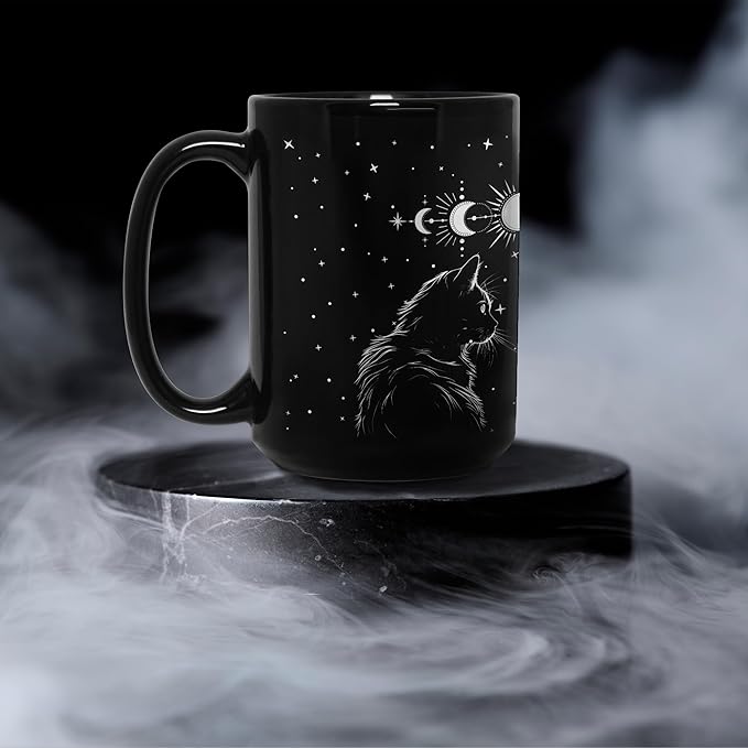 Black Cat Mug 15oz Cat Lover Gifts for Women Funny Goth Coffee Mug - Witch, Goth Decor Halloween Cup With Cats Goth Gift Witchy Gifts for Women - Fathers Day Mugs Cats Christmas Gothic Home Decor