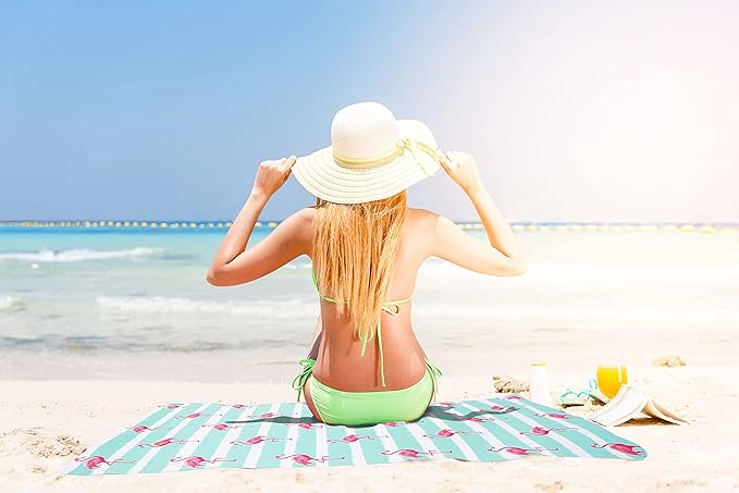 LIVILAN Blue Flamingo Beach Towel for Girls Kids, 30”x60” Microfiber Thin Soft Bath Swimming Pool Travel Towel, Oversized Quick Dry Sand Free Lightweight Beach Towel, Flamingo Gifts for Women