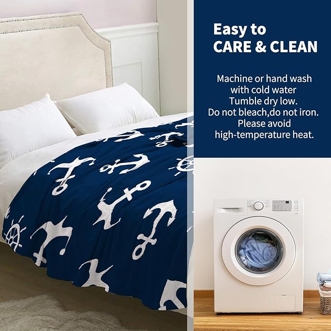 Nautical Anchor Blanket Gifts for Men Boys Dad Women Birthday Christmas Valentine Presents Sea Adventure Ocean Theme Decor Bedroom Living Room Couch Sofa Kids Adults Soft Cozy Throws Navy Blue 60"x50"